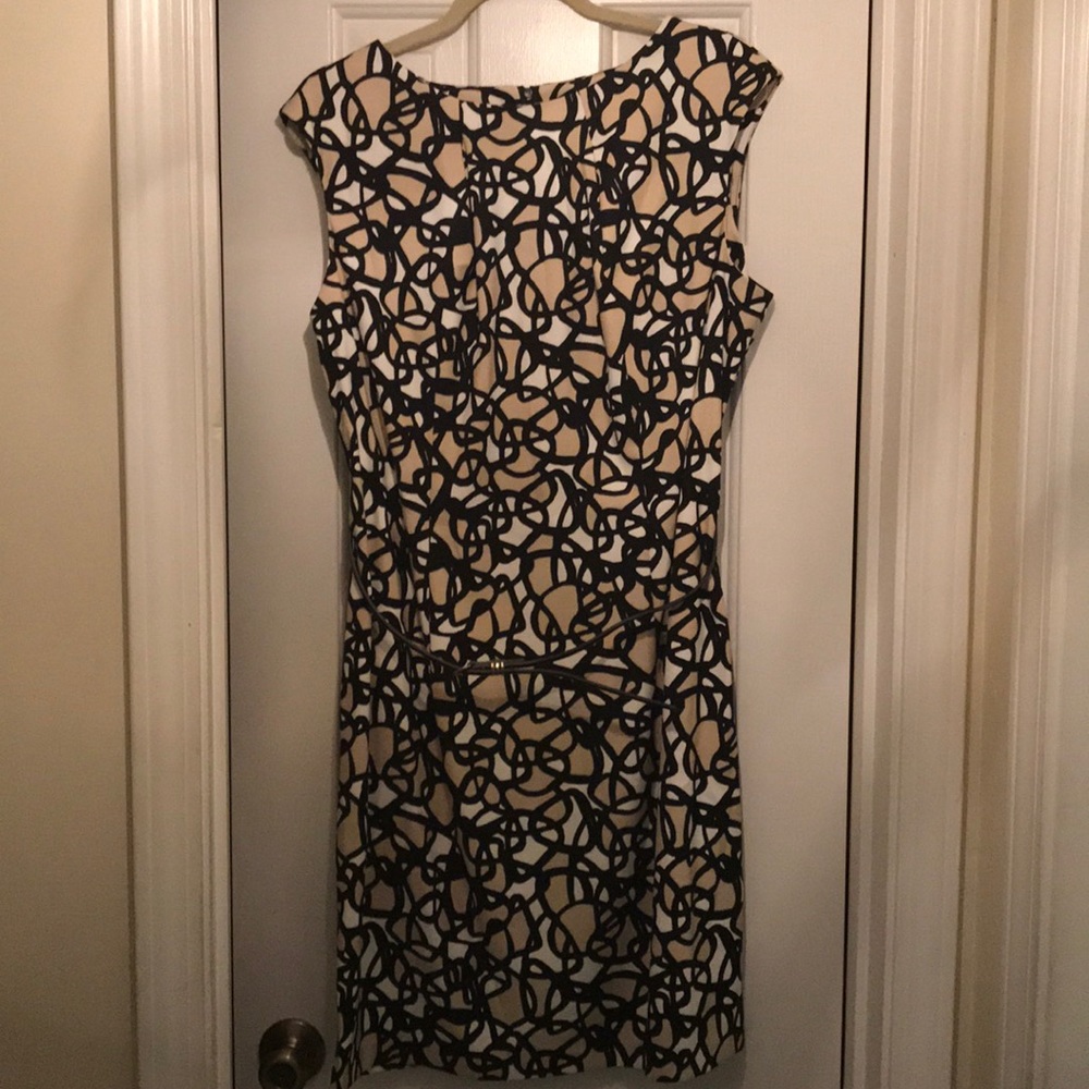 Cream and Black Belted Dress